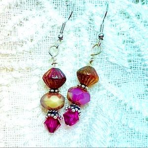 Raspberry earrings in sterling silver, premium Czech glass, Swarovski crystals